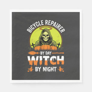 Halloween Bicycle Repairer By Day Witch By Night Napkin