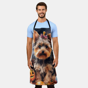 Halloween Biewer Terrier With Pumpkins Scary Apron