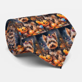 Halloween Biewer Terrier With Pumpkins Scary Tie (Rolled)
