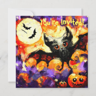 Halloween Big-Eye Bat Moon Jack-o-Lantern Bats Invitation