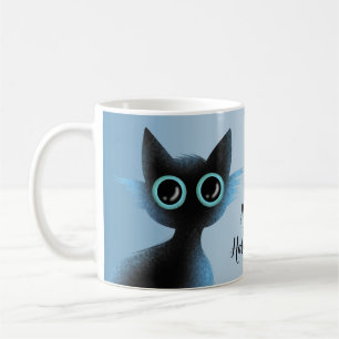 Halloween Big Eyes Black Blue Evil Cat Coffee Mug