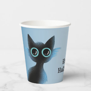Halloween Big Eyes Black Blue Evil Cat Paper Cups