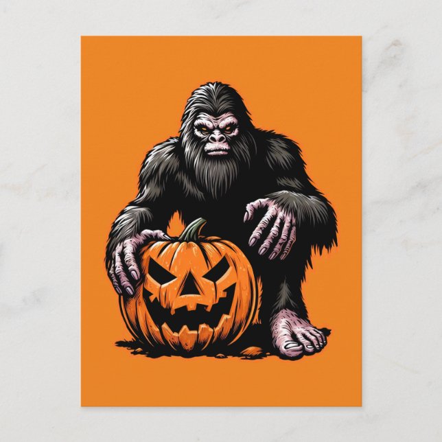 Halloween Bigfoot Pumpkin Scare Postcard (Front)