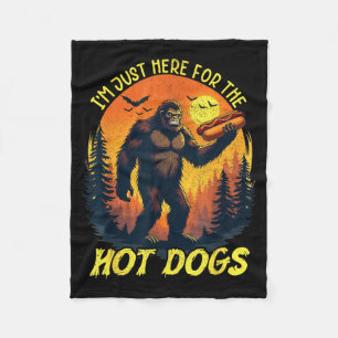 Halloween Bigfoot Sasquatch Here for the Hot Dogs Fleece Blanket