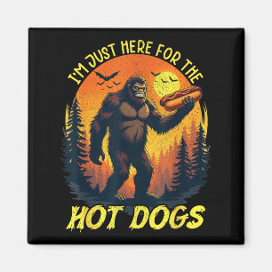 Halloween Bigfoot Sasquatch Here for the Hot Dogs Magnet