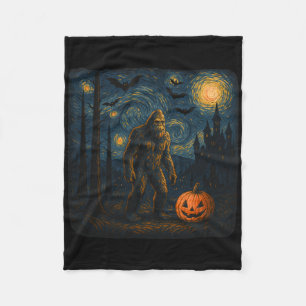 Halloween Bigfoot Starry Night Van Gogh Sasquatch Fleece Blanket