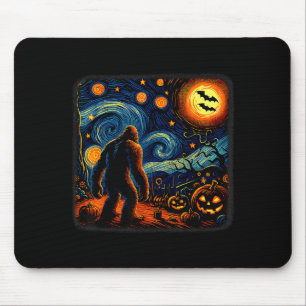 Halloween Bigfoot Starry Night Van Gogh Sasquatch Mouse Pad