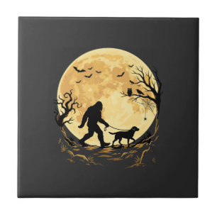 Halloween Bigfoot Walking Labrador Under Full Moon Ceramic Tile