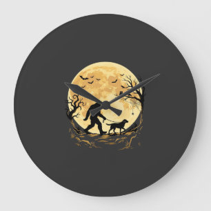 Halloween Bigfoot Walking Labrador Under Full Moon Large Clock