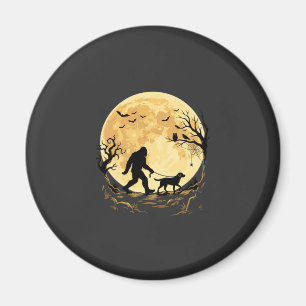 Halloween Bigfoot Walking Labrador Under Full Moon Magnet