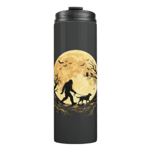 Halloween Bigfoot Walking Labrador Under Full Moon Thermal Tumbler