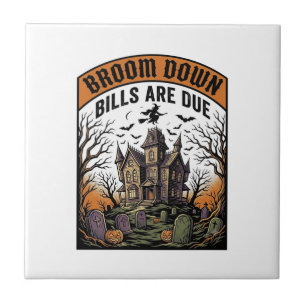Halloween Bill Collector Witch Broom Broke Design_ Ceramic Tile
