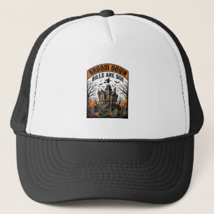 Halloween Bill Collector Witch Broom Broke Design_ Trucker Hat