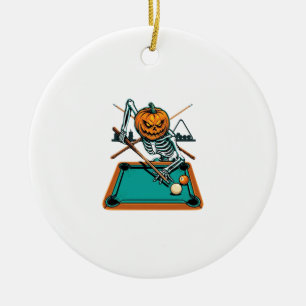 Halloween Billiards Pumpkin Skeleton Pool Ceramic Ornament