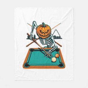 Halloween Billiards Pumpkin Skeleton Pool Fleece Blanket