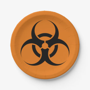 Halloween Biohazard Symbol Orange & Black 7" Paper Plate