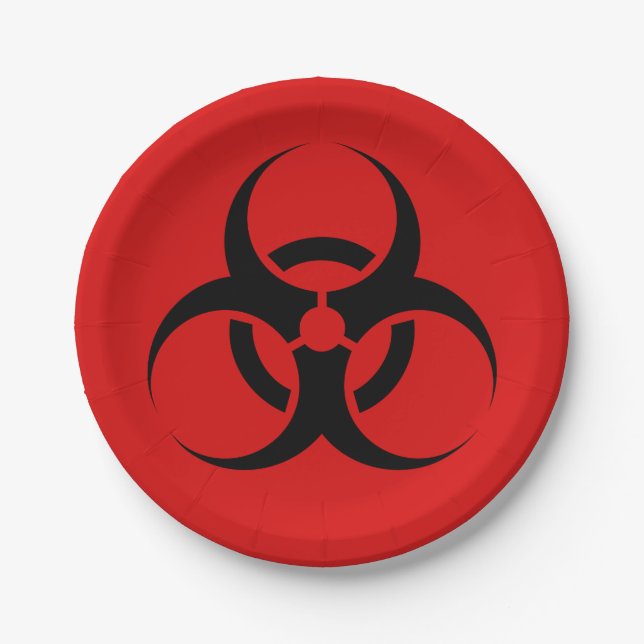 Halloween Biohazard Symbol Red & Black 7" Paper Plate (Front)