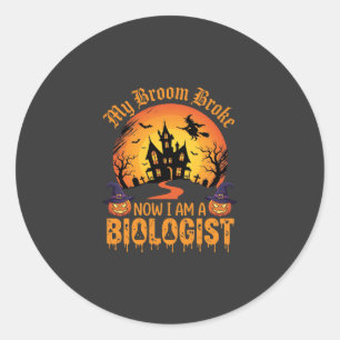 Halloween Biologist Witch Pumpkin Haunted House De Classic Round Sticker