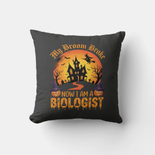 Halloween Biologist Witch Pumpkin Haunted House De Cushion