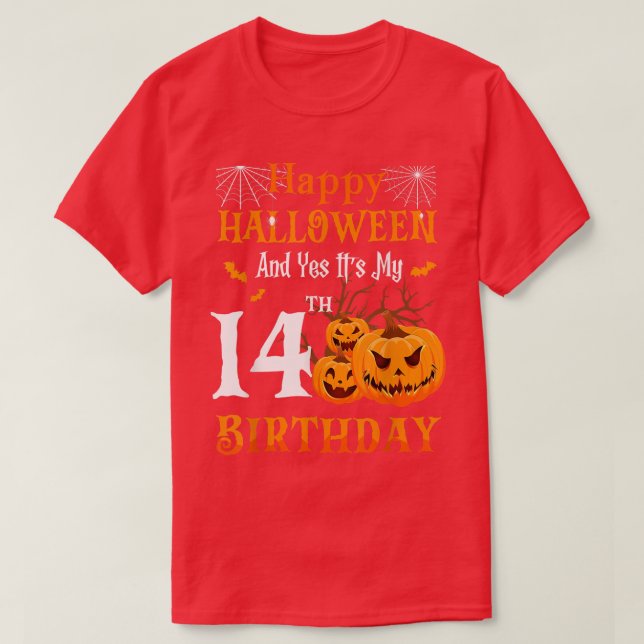 Halloween Birthday 14 year old Kid 14th Party Pump T-Shirt (Design Front)