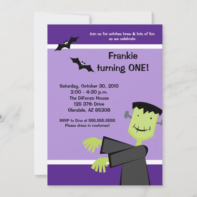 Halloween Birthday 5x7 Frankenstein Party Invite (Front)