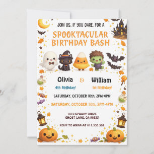 Halloween Birthday Bash Invitation for Siblings