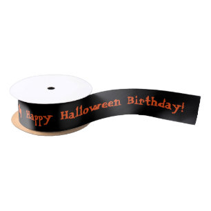 Halloween Birthday Black and Orange 1.5" Ribbon Satin Ribbon