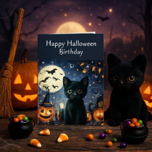 Halloween Birthday Black Cat Greeting  Card