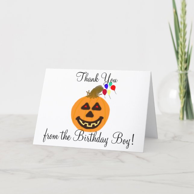 Halloween Birthday Boy Thank You Pumpkin Balloons Card (Front)