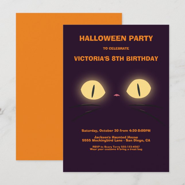 Halloween Birthday Cat Eyes invitations (Front/Back)