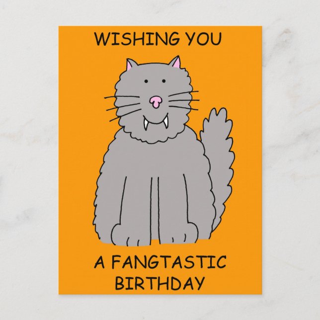 Halloween Birthday Cat with Fangs. Postcard (Front)