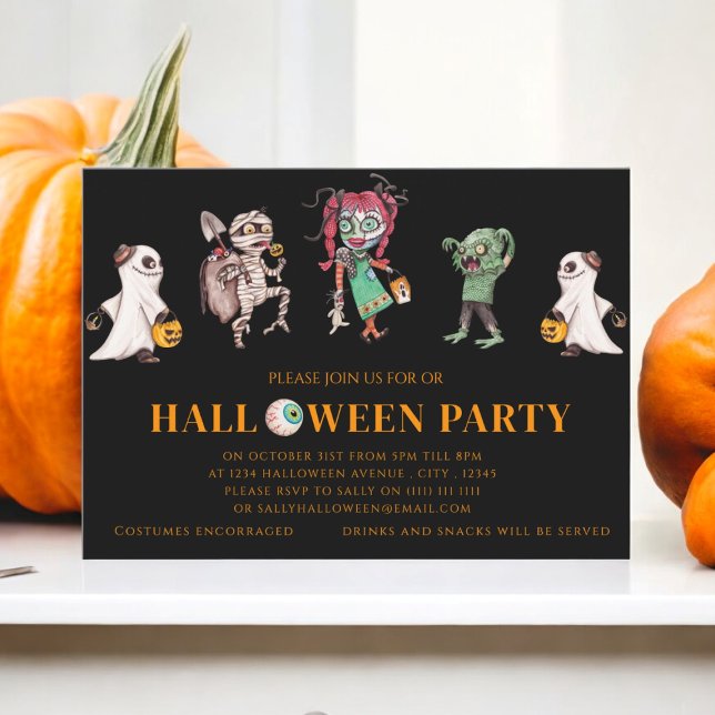 Halloween  birthday costume party invitation (fun cute halloween party invitation )