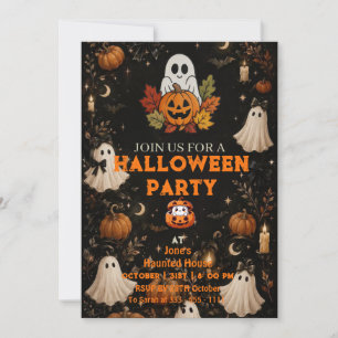 Halloween Birthday  Cute Boos & Pumpkin  Invitation