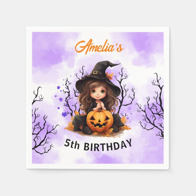 Halloween Birthday Cute Little Witch Paper Napkins (Front)