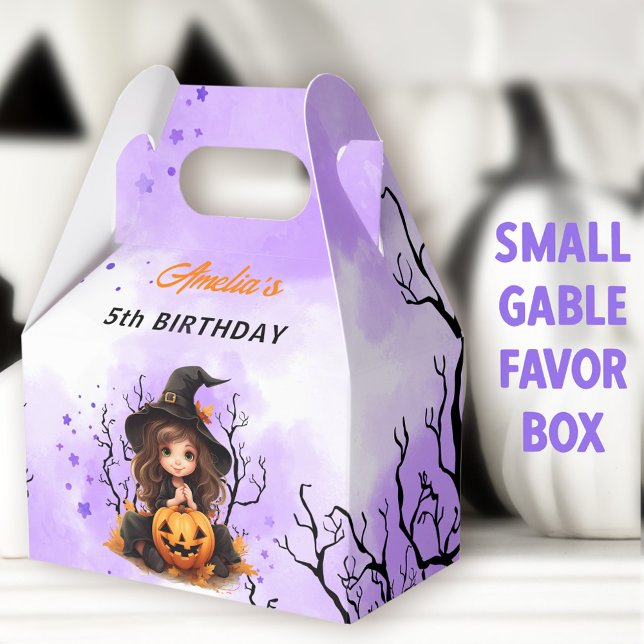 Halloween Birthday Cute Little Witch Small Gable Favour Box (Little Witch Small Gable Favor Boxes - You can choose from 3 sizes of these gable favor boxes)