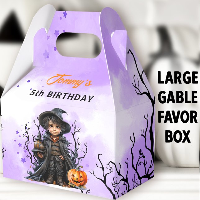 Halloween Birthday Cute Little Wizard Large Gable Favour Box (Little Wizard Large Gable Favor Boxes - You can choose from 3 sizes of these gable favor boxes)
