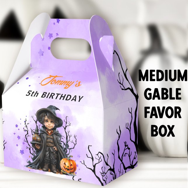 Halloween Birthday Cute Little Wizard Medium Gable Favour Box (Little Wizard Medium Gable Favor Boxes - You can choose from 3 sizes of these gable favor boxes)