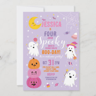 Halloween Birthday FOURever 4th Girls Party Ghosts Invitation