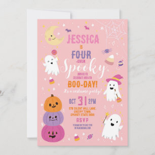 Halloween Birthday FOURever 4th Girls Party Ghosts Invitation