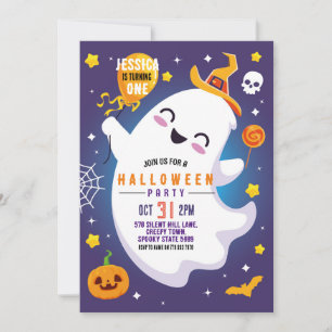 Halloween Birthday Ghost Happy Fun Cute 1st Invitation
