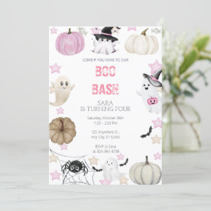 Halloween Birthday Girls – Boo Bash Ghost & Pink  Invitation