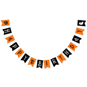 Halloween Birthday Gothic Letters Orange and Black Bunting