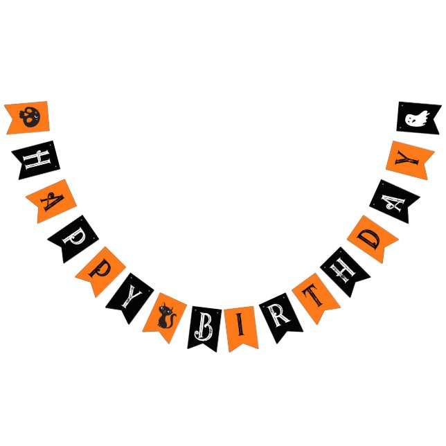 Halloween Birthday Gothic Letters Orange and Black Bunting (All)