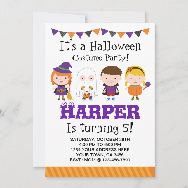 Halloween birthday Invitation, Costume party Invitation (Front)
