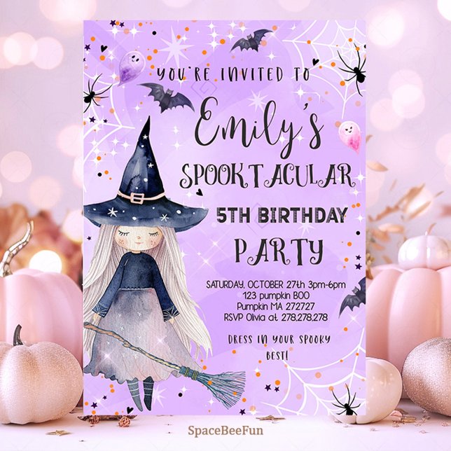 Halloween Birthday Invitation Costume Party Witch  (Halloween,pumpki,Birthday invites,Invitation,Costume Party,Girl Witch Halloween,Birthday Party,Spook)