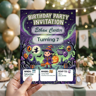 Halloween Birthday Invitation, Customisable, 8x10 Invitation