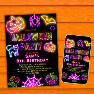 Halloween Birthday Invitation Kids Neon Party