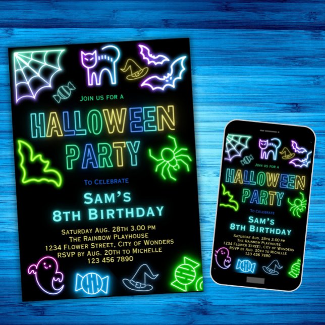Halloween Birthday Invitation Kids Neon Party (Creator Uploaded)