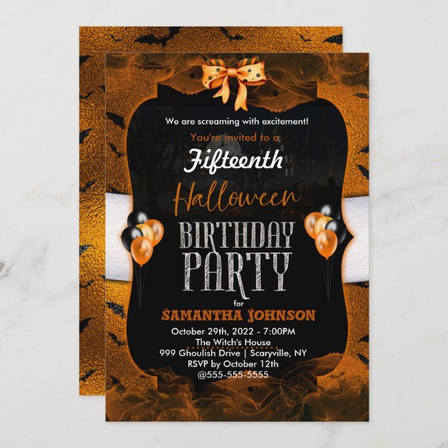 Halloween Birthday Invitation with bats (Front/Back)