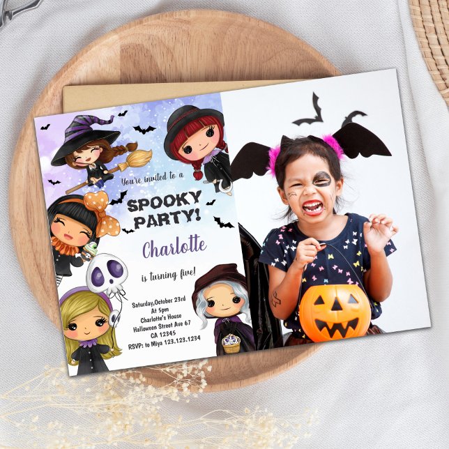 Halloween Birthday Invitation with photo (Girls Halloween Birthday Invitations with Photo)